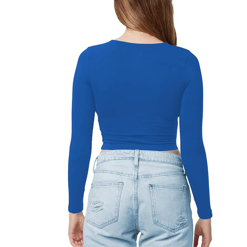 Women Cotton Boat Neck Royal Blue Top
