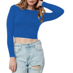 Women Cotton Boat Neck Royal Blue Top