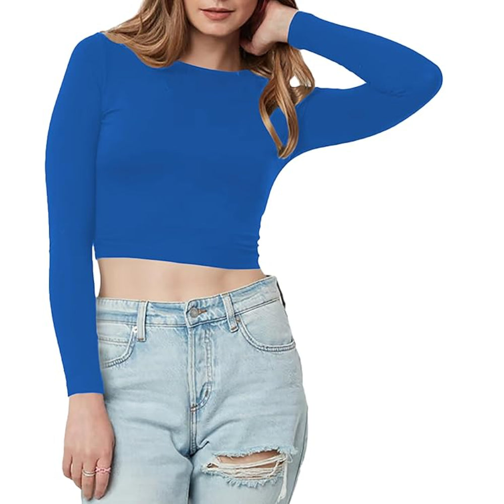 Women Cotton Boat Neck Royal Blue Top