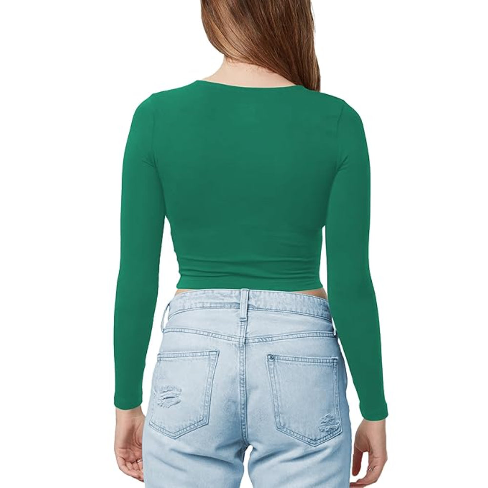 Women Cotton Boat Neck Royal Green Top