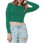 Women Cotton Boat Neck Royal Green Top