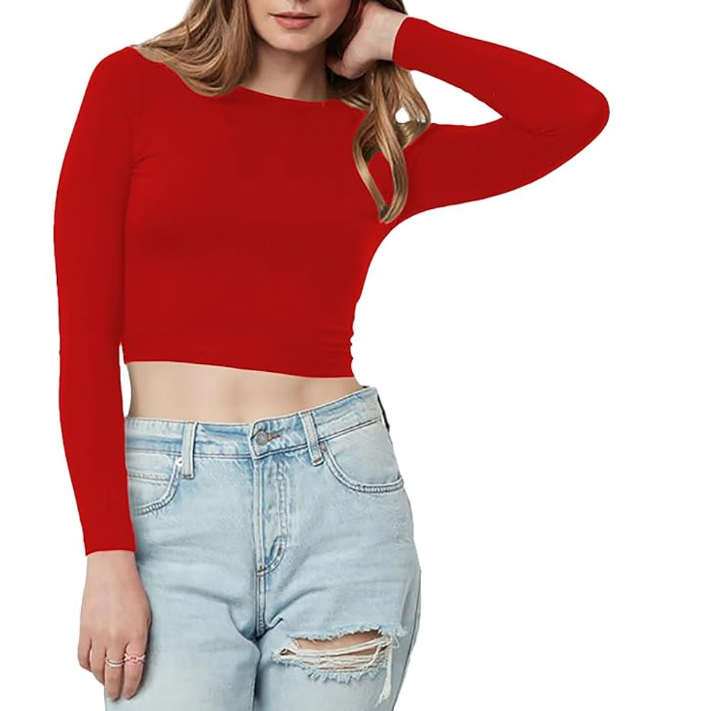Women Cotton Boat Neck Red Top