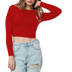 Women Cotton Boat Neck Red Top