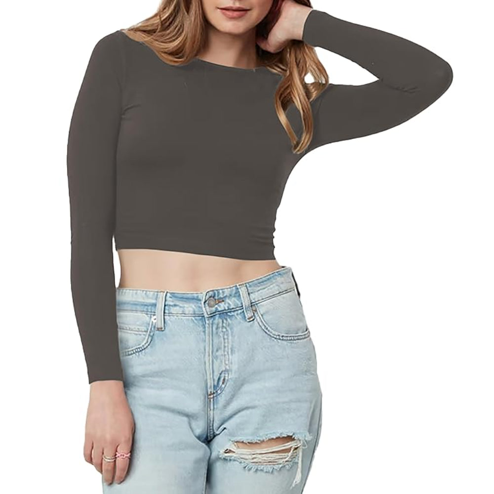 Women Cotton Boat Neck Slate Grey Top