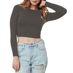 Women Cotton Boat Neck Slate Grey Top