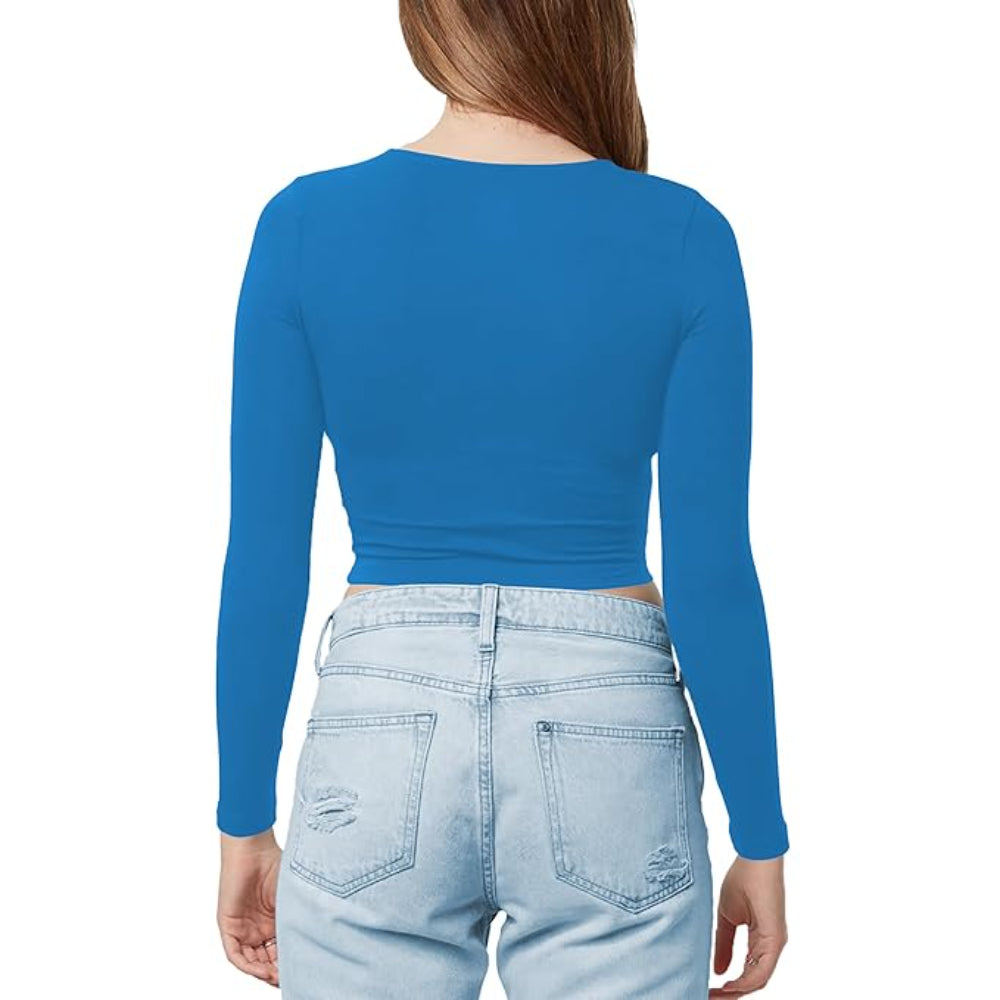 Women Cotton Boat Neck Teal Blue Top