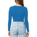 Women Cotton Boat Neck Teal Blue Top