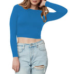Women Cotton Boat Neck Teal Blue Top