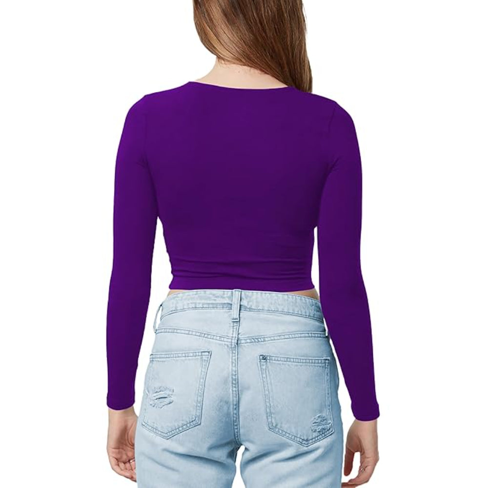 Women Cotton Boat Neck Violet Top