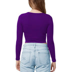 Women Cotton Boat Neck Violet Top