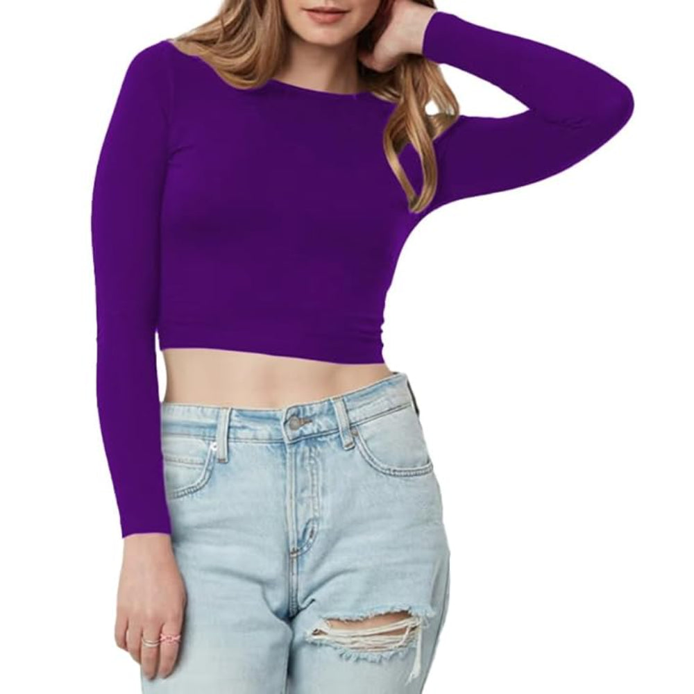 Women Cotton Boat Neck Violet Top