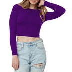Women Cotton Boat Neck Violet Top