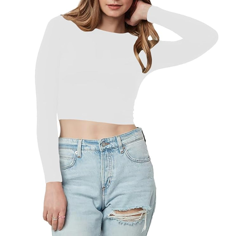 Women Cotton Boat Neck White Top