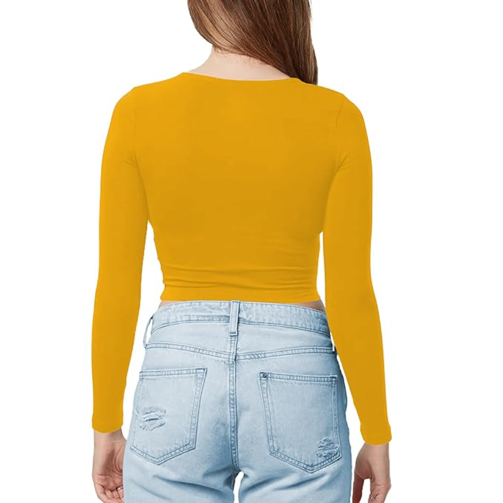 Women Cotton Boat Neck Yellow Top