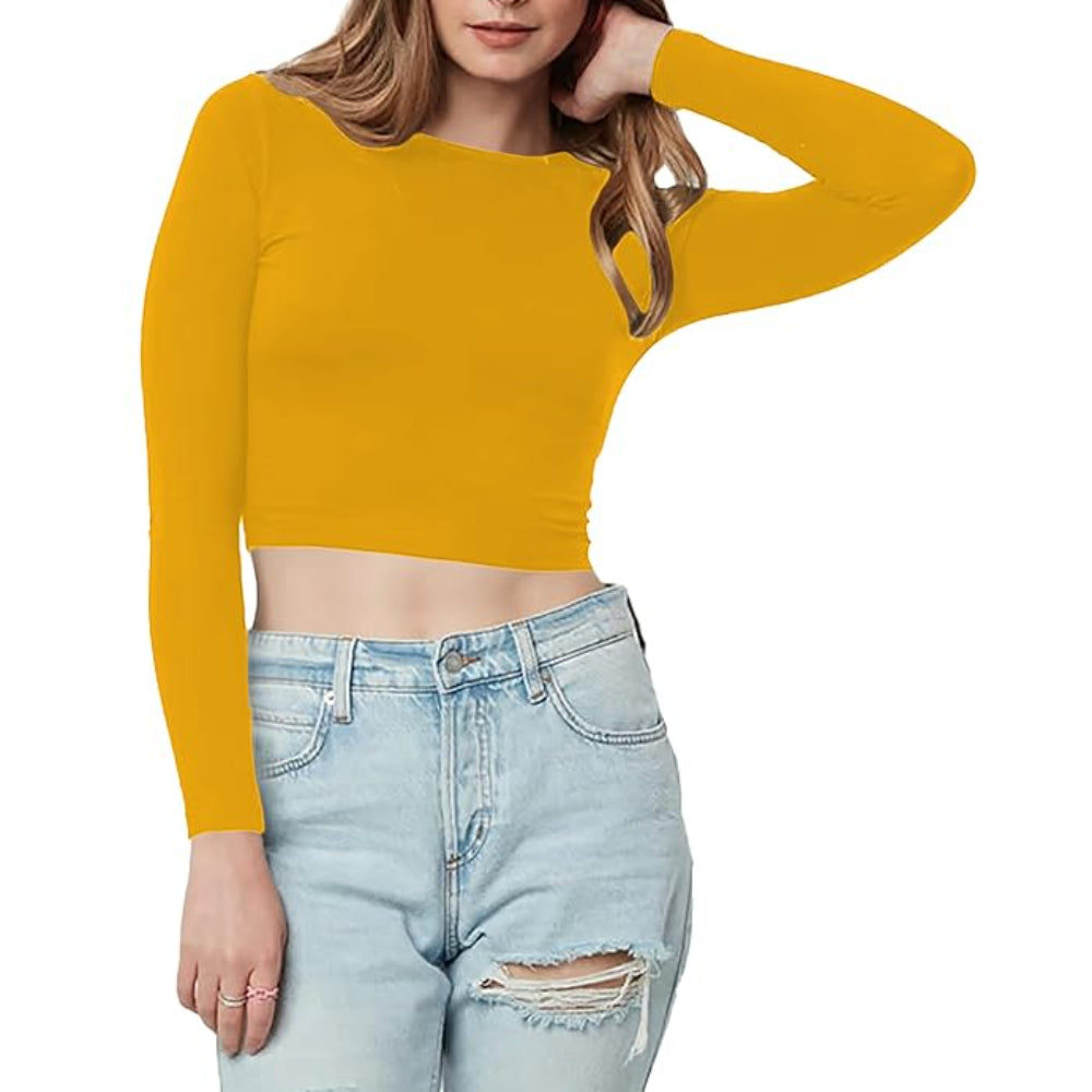Women Cotton Boat Neck Yellow Top