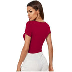 Women Short Sleeves Pink Crop Top