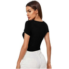 Women Short Sleeves Black Crop Top