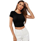Women Short Sleeves Black Crop Top