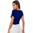 Women Short Sleeves Royal Blue Crop Top