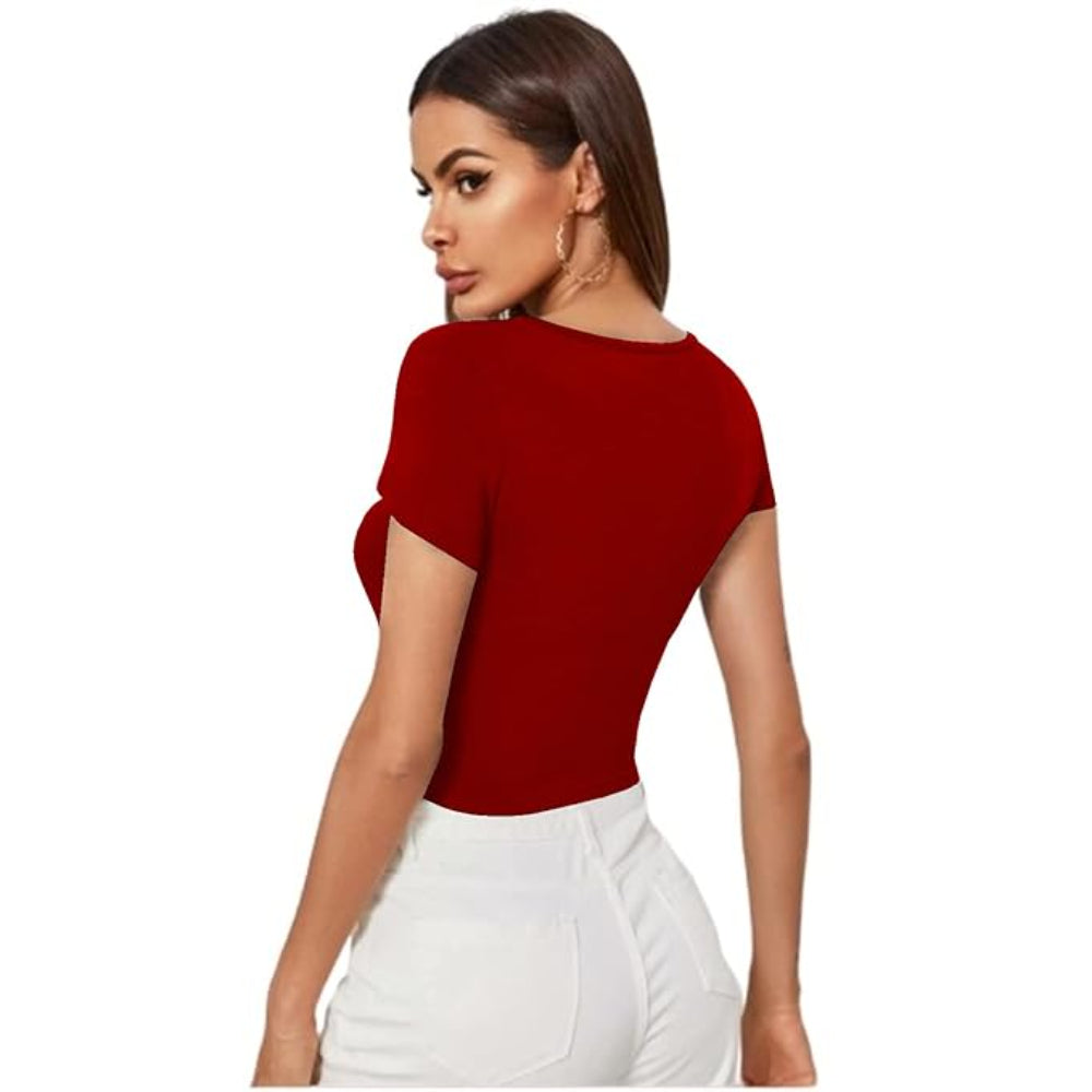 Women Short Sleeves Red Crop Top