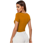 Women Short Sleeves Turmeric Yellow Crop Top