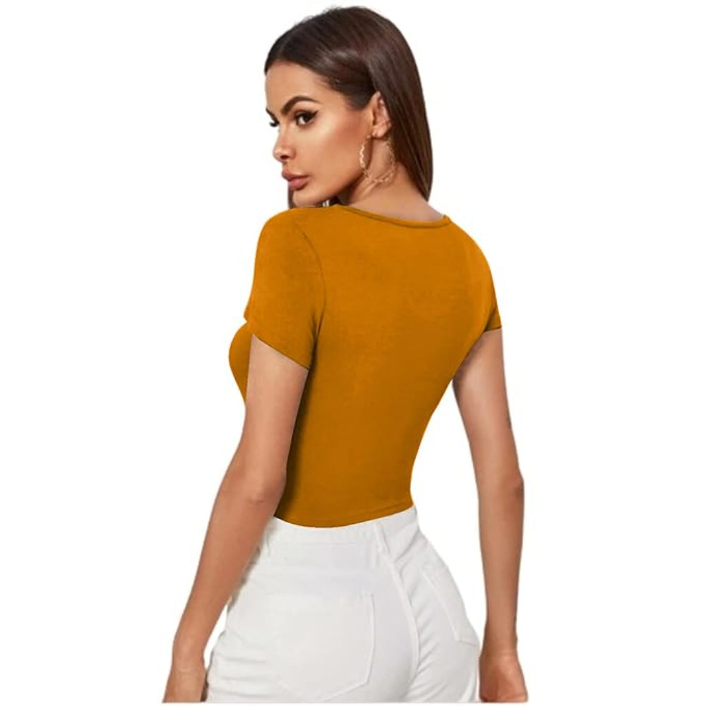 Women Short Sleeves Turmeric Yellow Crop Top