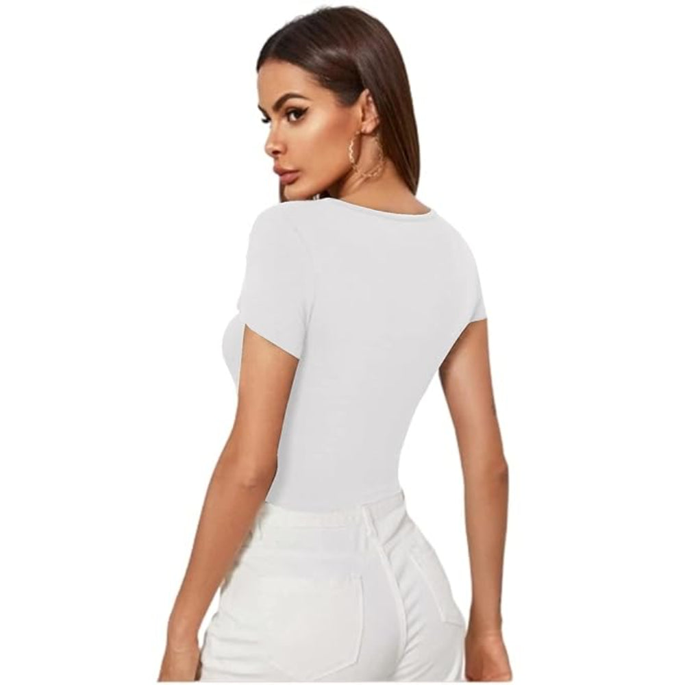 Women Short Sleeves Frost White Crop Top