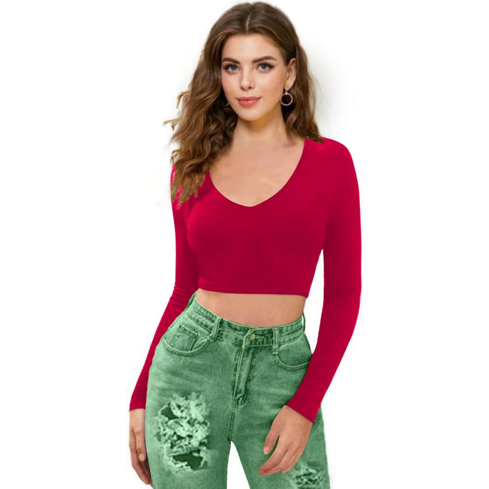 Women V-Neck Pink Crop Top