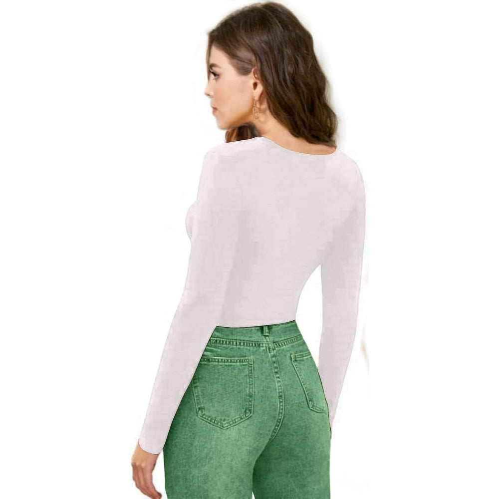 Women V-Neck White Crop Top