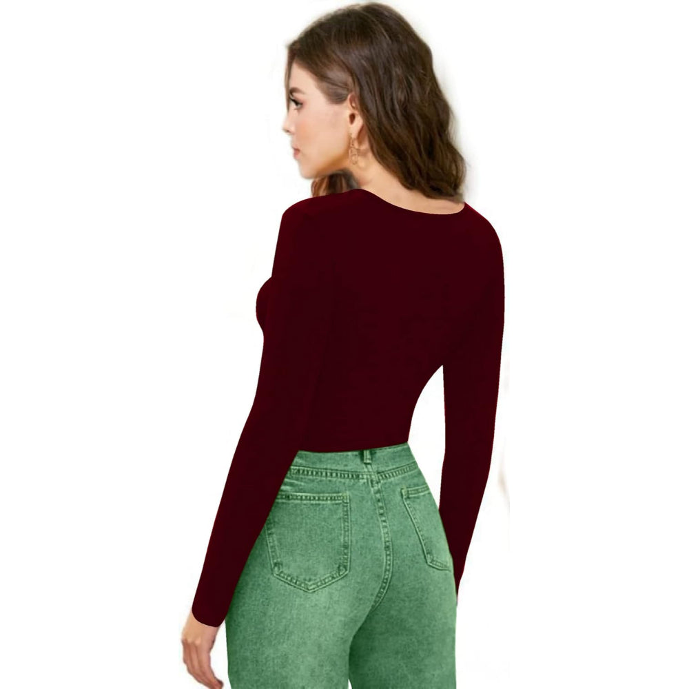 Women V-Neck Maroon Crop Top