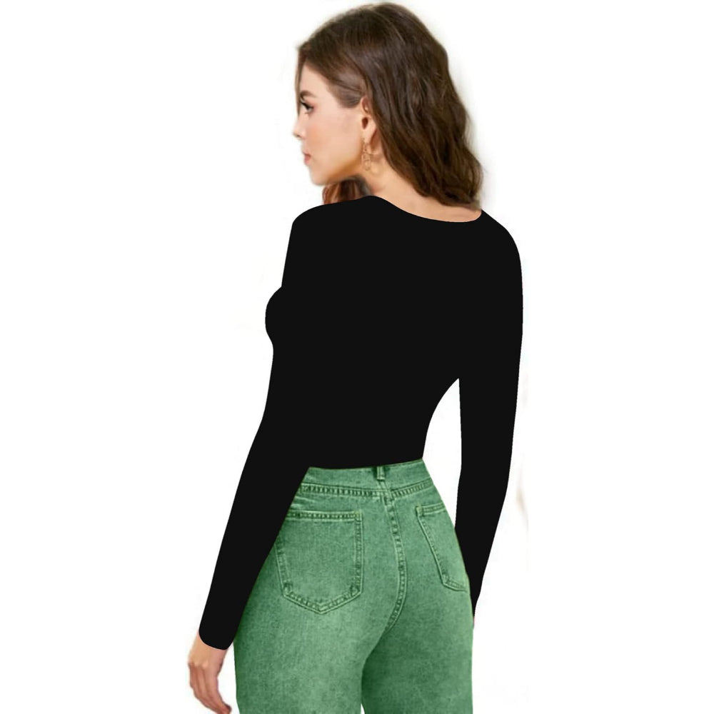 Women V-Neck Black Crop Top