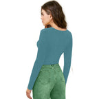 Women V-Neck Blue Crop Top