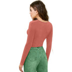 Women V-Neck Rose Peach Crop Top
