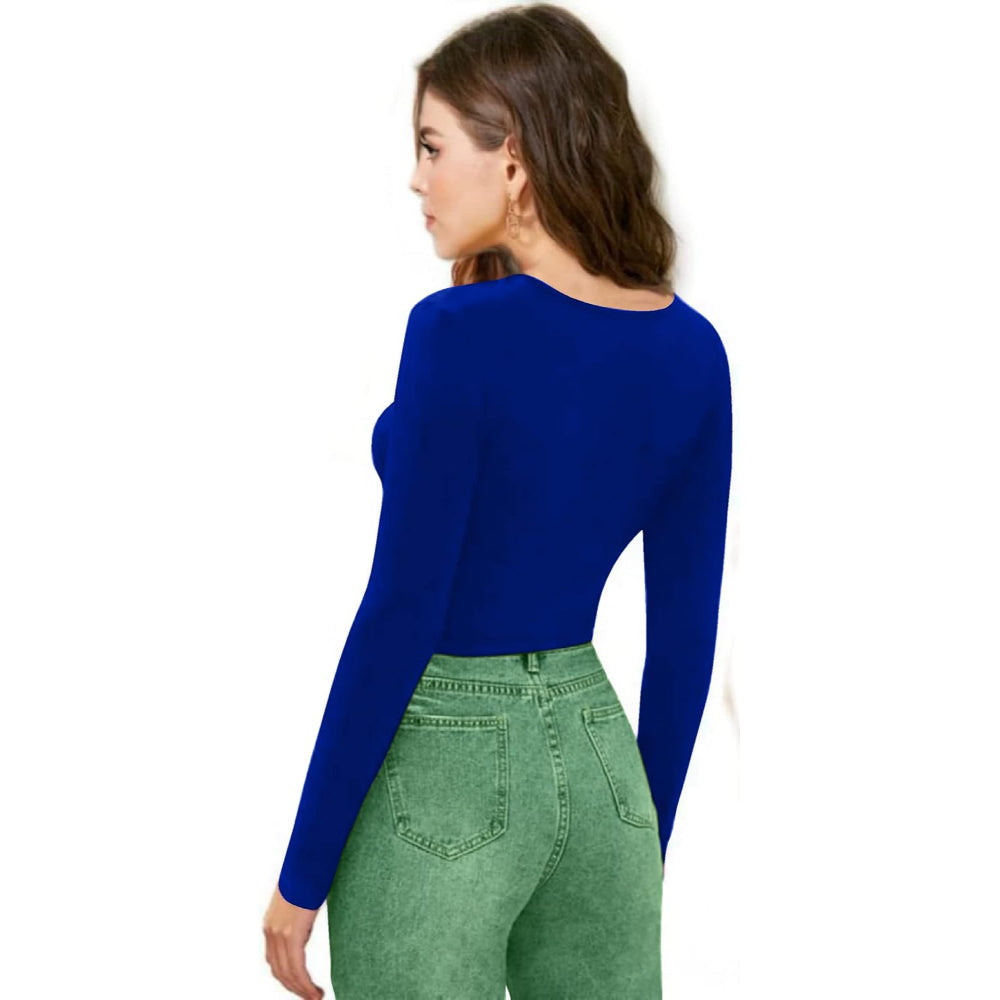 Women V-Neck Royal Blue Crop Top