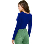 Women V-Neck Royal Blue Crop Top