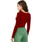Women V-Neck Red Crop Top