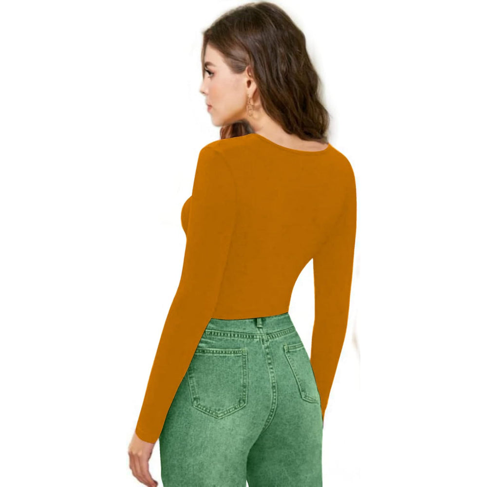 Women V-Neck Mustard Yellow Crop Top