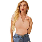 Women Collar V-Neck Peach Crop Top