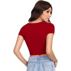 Women Round Neck Red Crop Top