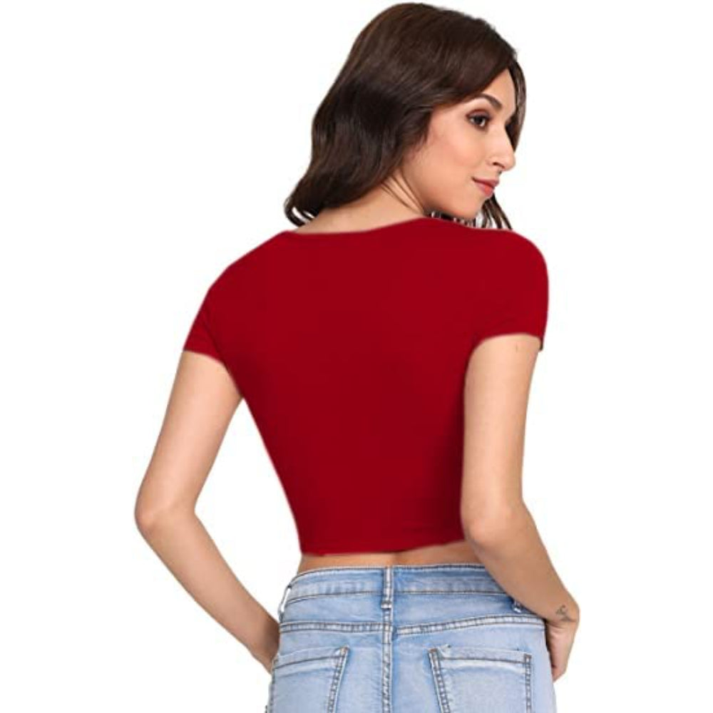 Women Round Neck Red Crop Top