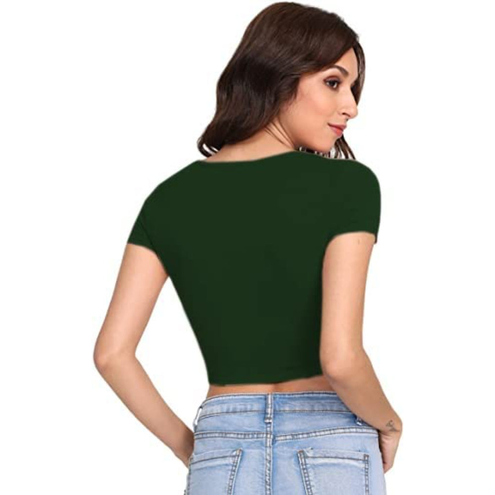 Women Round Neck Dark Green Crop Top