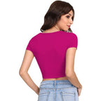 Women Round Neck Rani Pink Crop Top