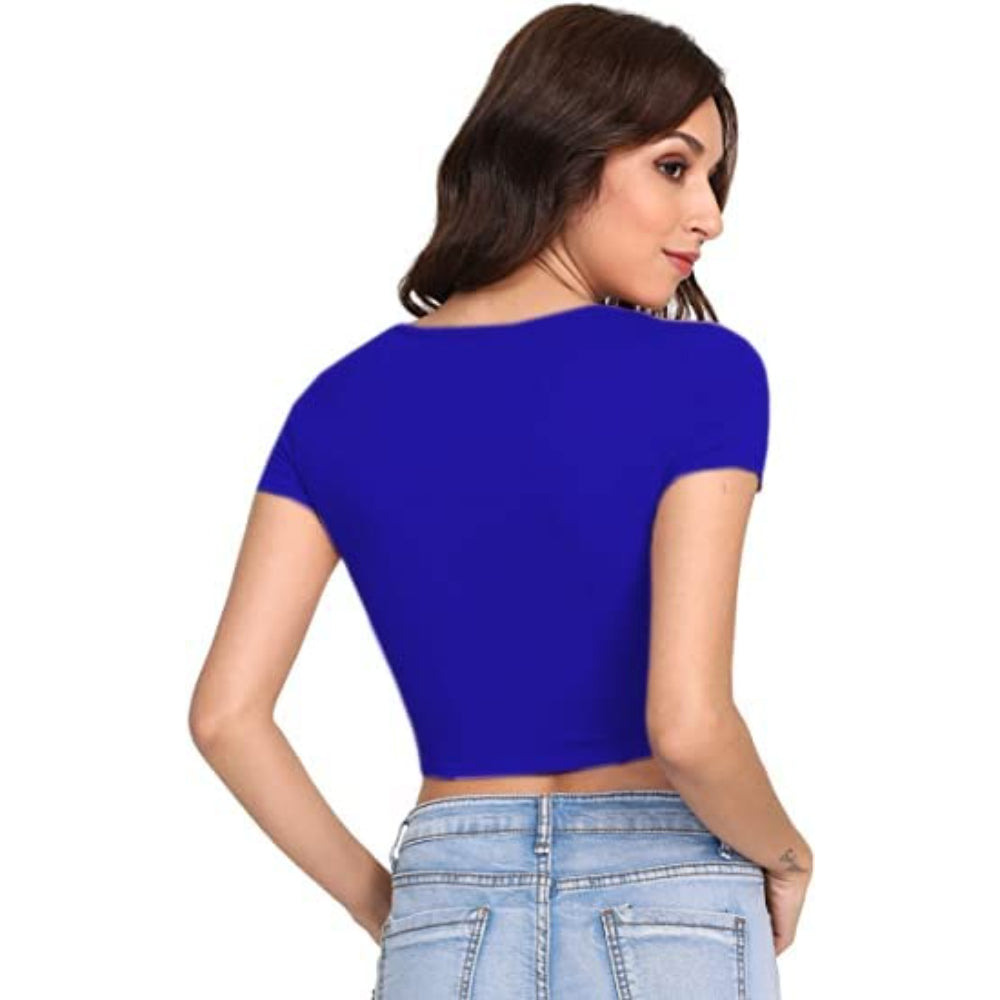 Women Round Neck Royal Blue Crop Top