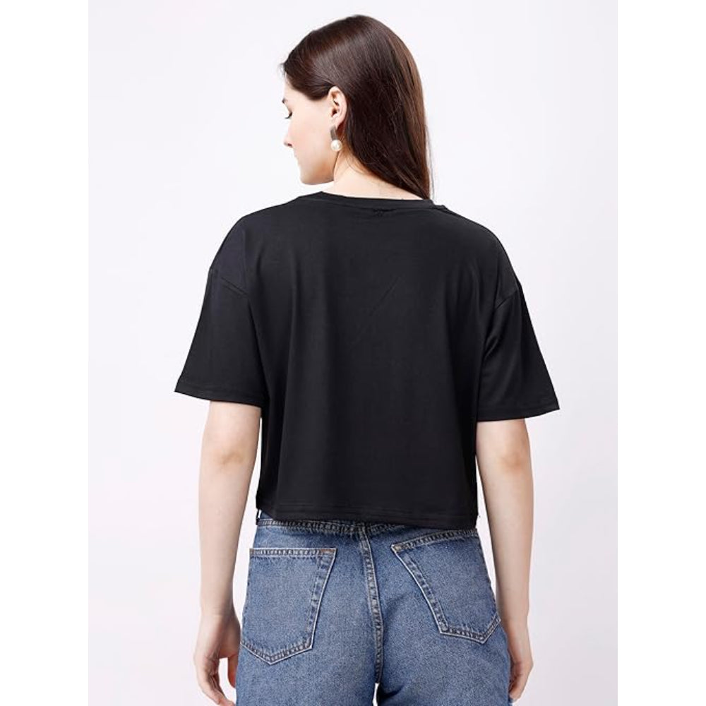 Women Oversized Black Crop Top