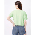 Women Oversized Cyan Crop Top
