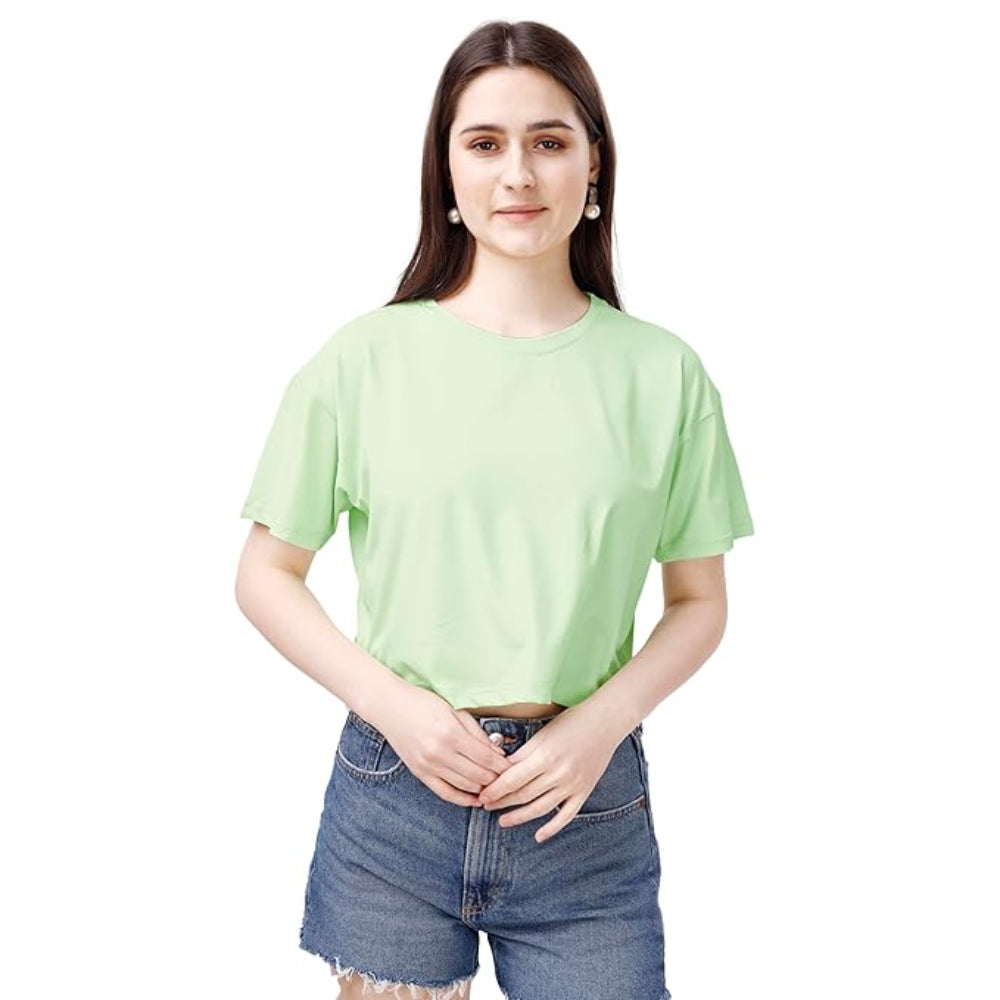 Women Oversized Cyan Crop Top