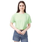 Women Oversized Cyan Crop Top