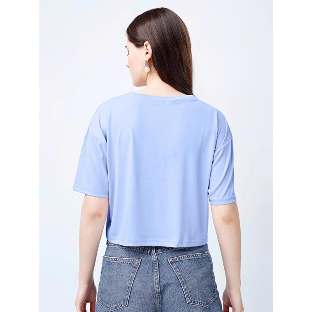 Women Oversized Sky Blue Crop Top