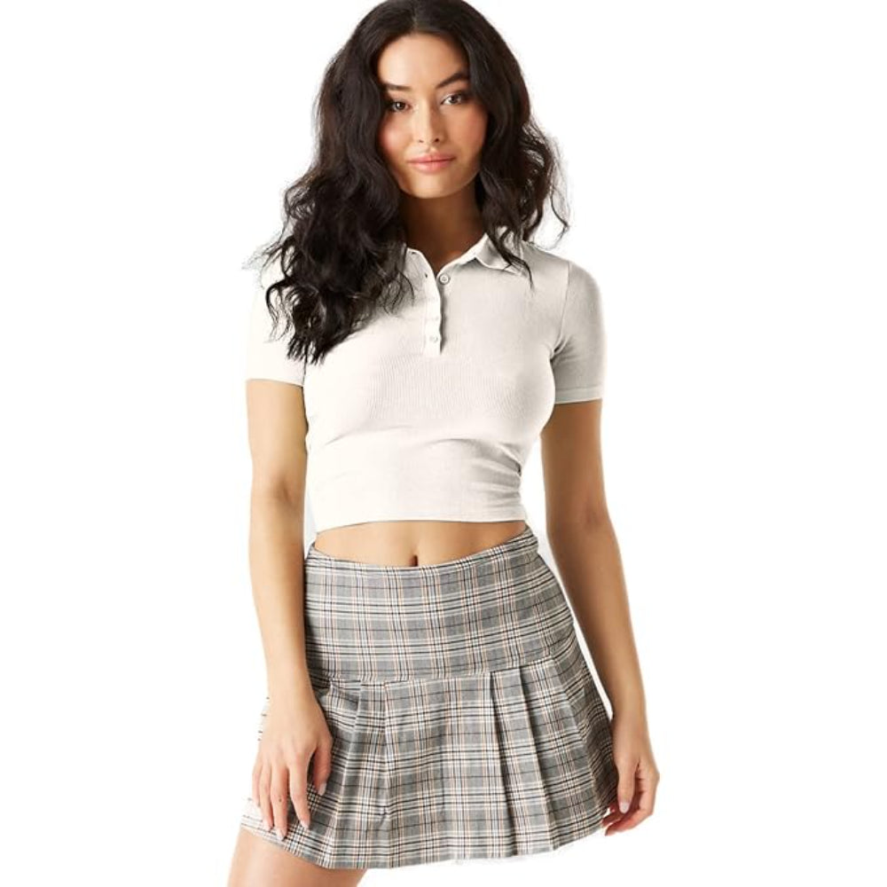 Women Ribbed Button Up White Crop Top