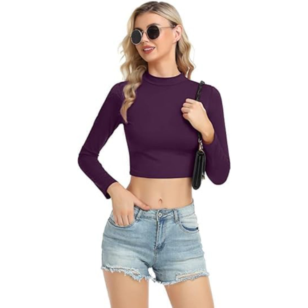 Women High Neck Dark Purple Crop Top